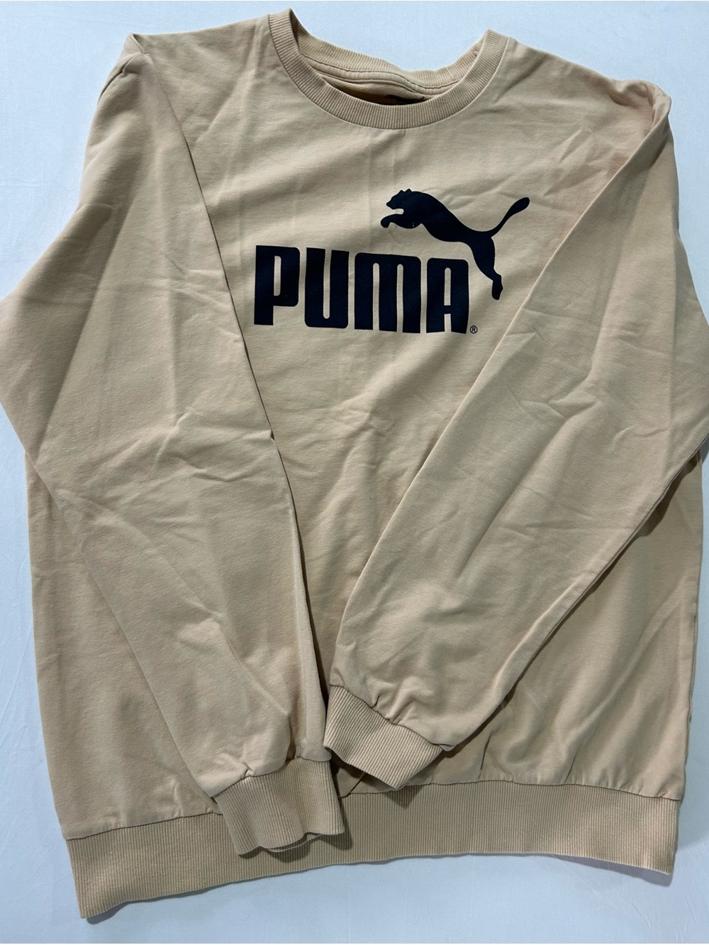Puma Men's Sand/Beige Crewneck Sweatshirt with Black Logo